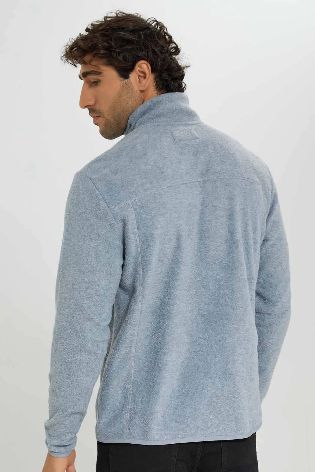 Men Grey Zip Thru Sweatshirt