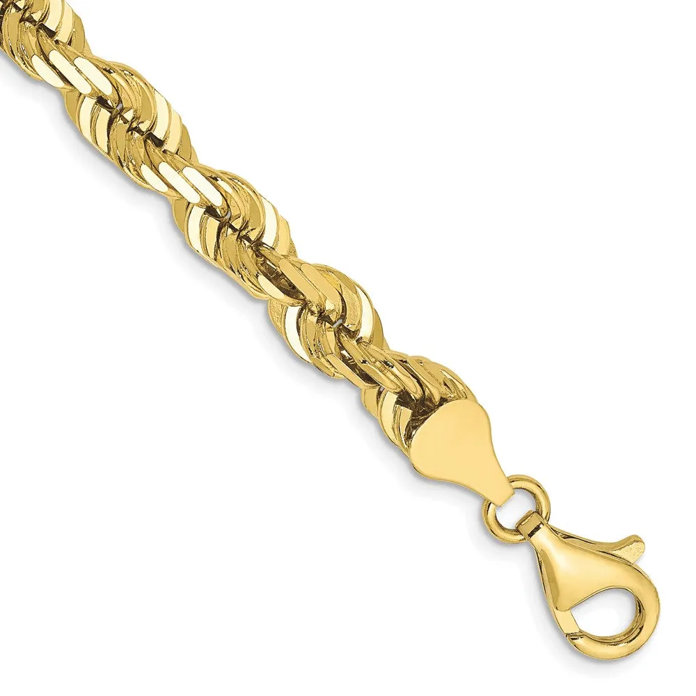 Men's 6.5mm 10K Yellow Gold D/C Solid Rope Chain Bracelet