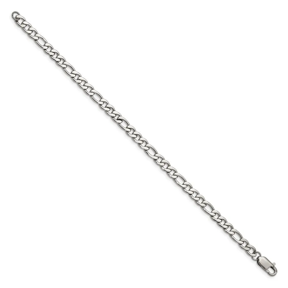 Men's 6mm Stainless Steel Polished Figaro Chain Bracelet, 9 Inch