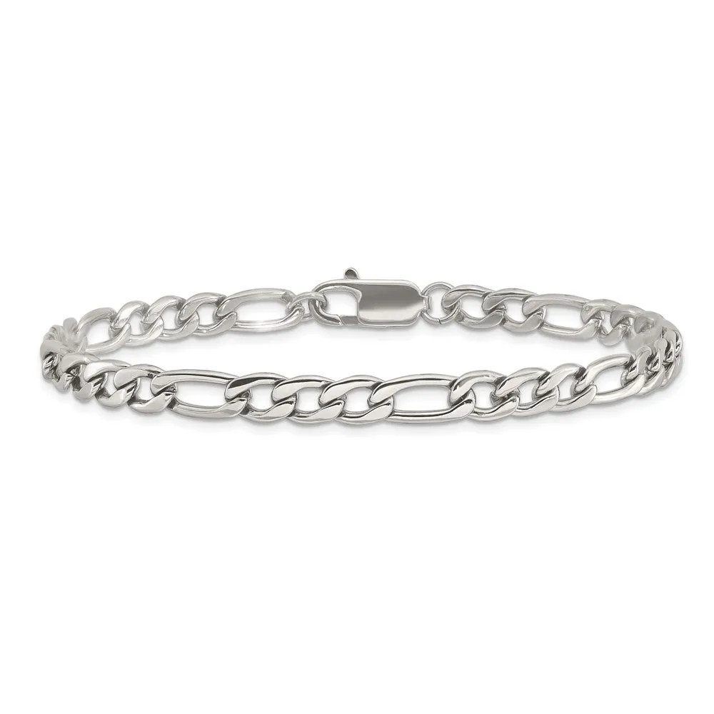 Men's 6mm Stainless Steel Polished Figaro Chain Bracelet, 9 Inch