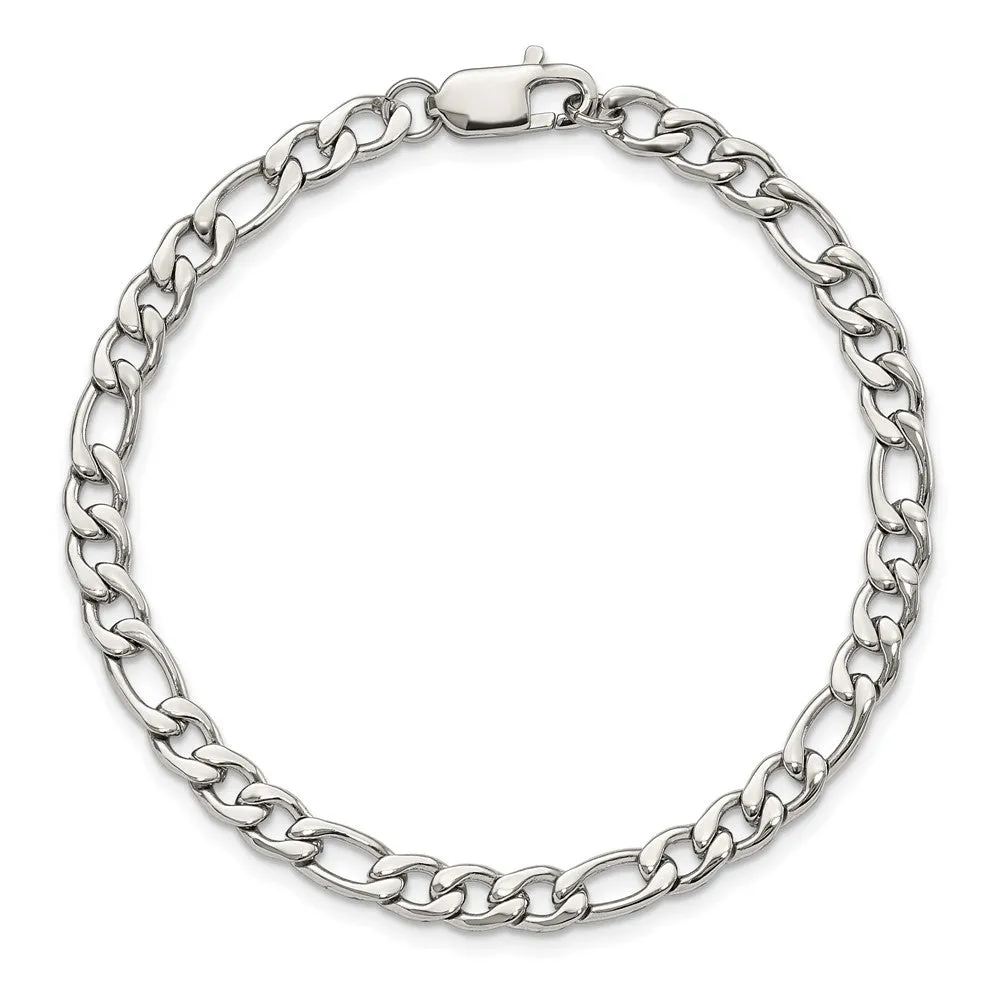 Men's 6mm Stainless Steel Polished Figaro Chain Bracelet, 9 Inch