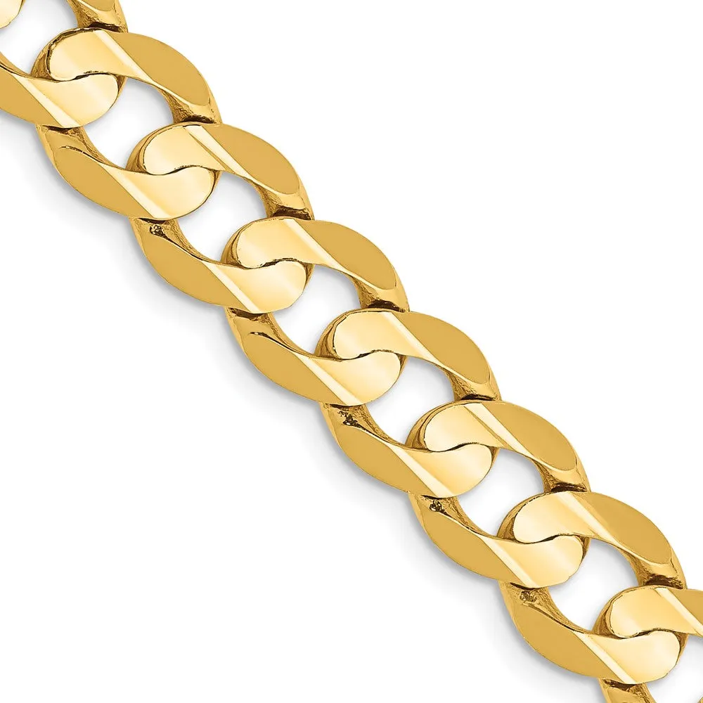 Men's 7.5mm 14K Yellow Gold Open Concave Solid Curb Chain Necklace