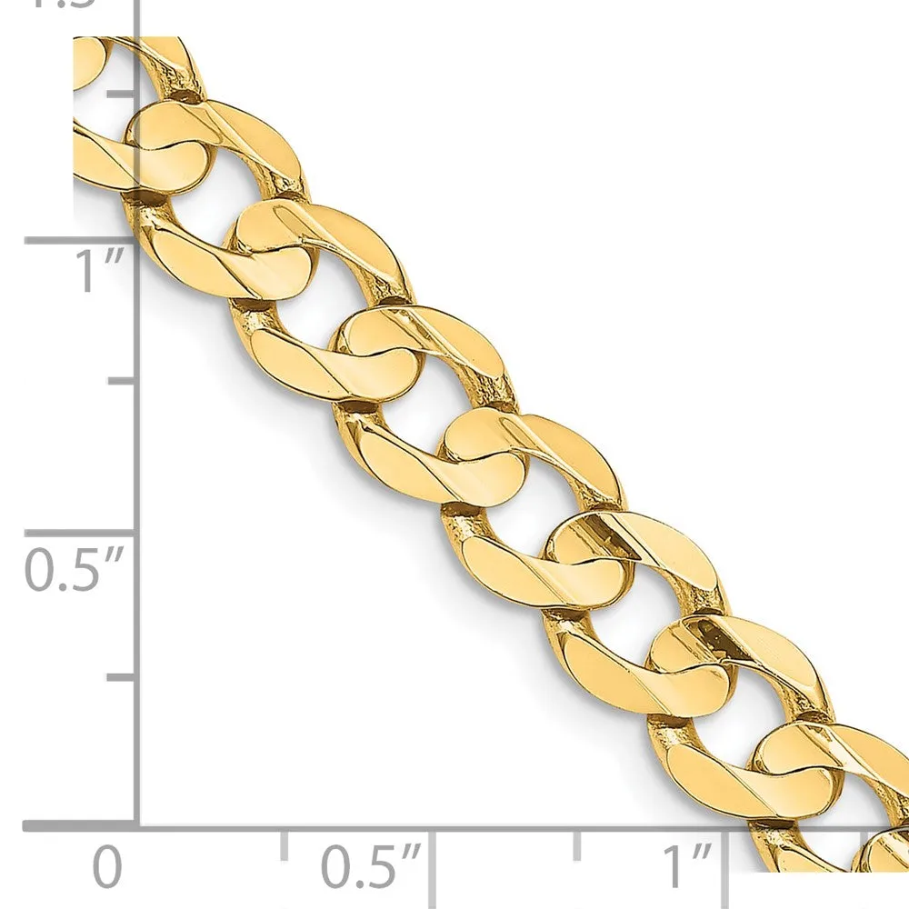 Men's 8.5mm 14K Yellow Gold Open Concave Solid Curb Chain Bracelet