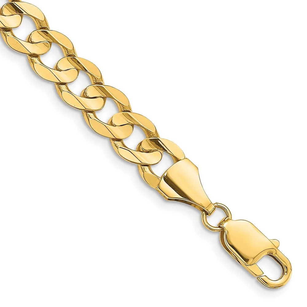 Men's 8.5mm 14K Yellow Gold Open Concave Solid Curb Chain Bracelet