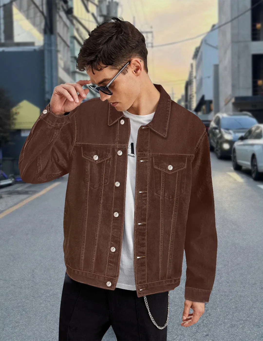 Men's Brown Regular Fit Washed Full Sleeve Denim Jacket