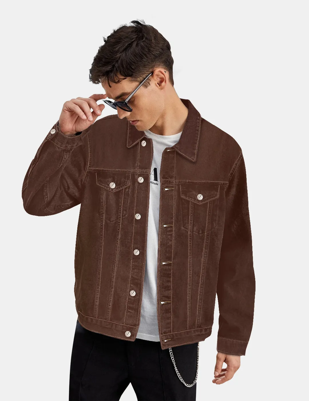 Men's Brown Regular Fit Washed Full Sleeve Denim Jacket