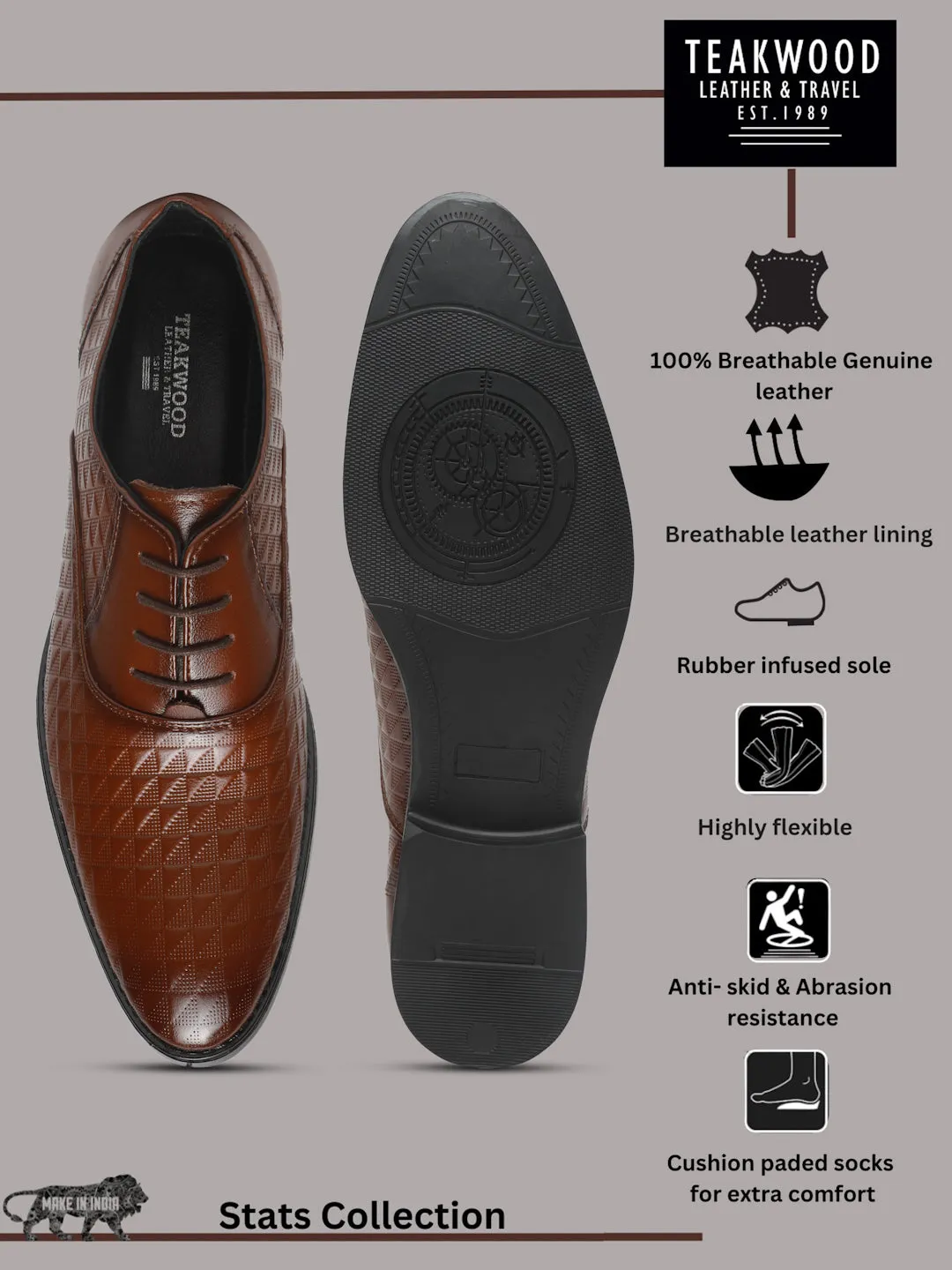 Mens Brown Texture Leather Formal Shoes