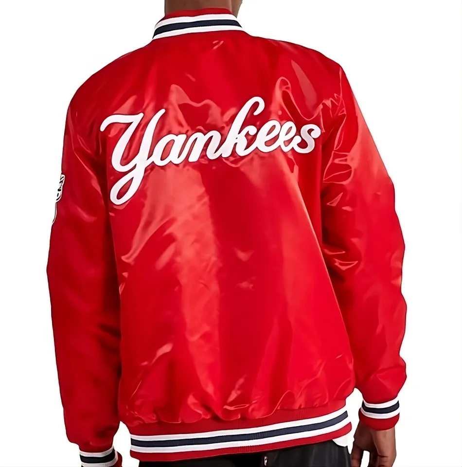 Men's New York Yankees Red Satin Full Snap Varsity Jacket