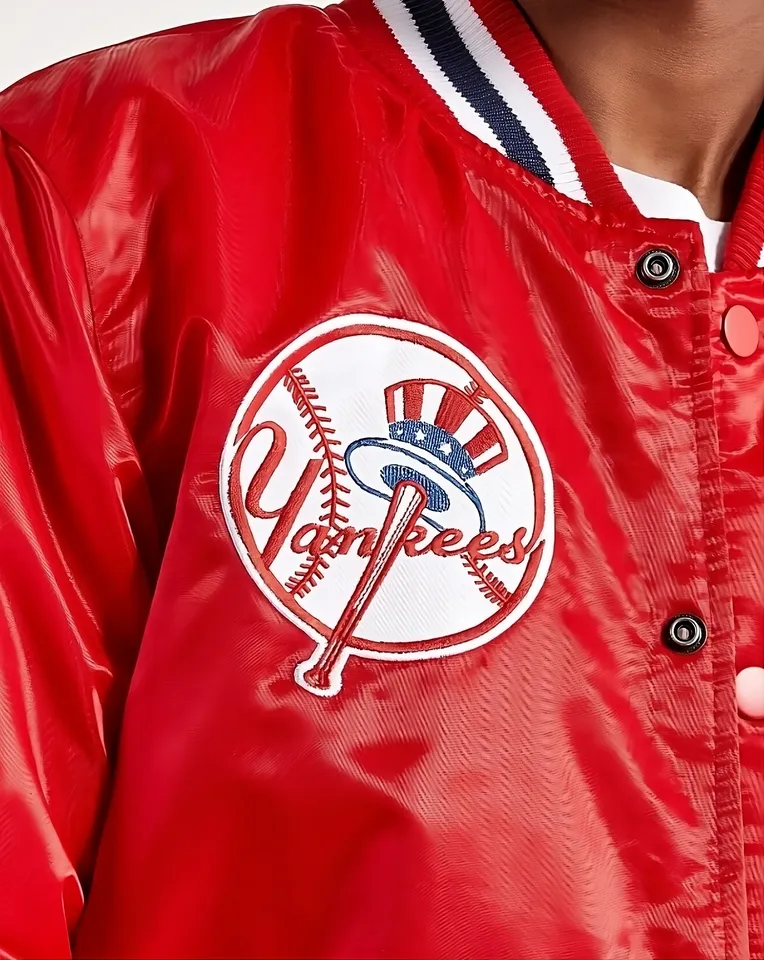 Men's New York Yankees Red Satin Full Snap Varsity Jacket