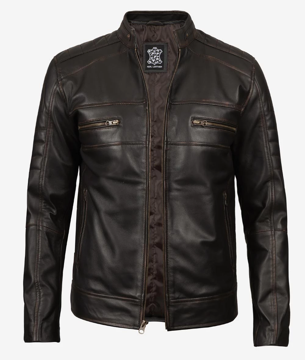 Mens Real Leather Vintage Brown Leather Jacket