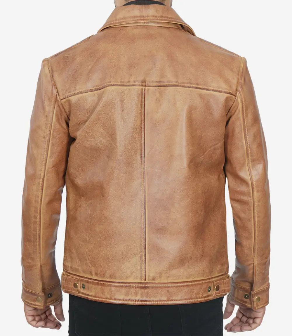 Mens Shirt Collar Leather Jacket Brown