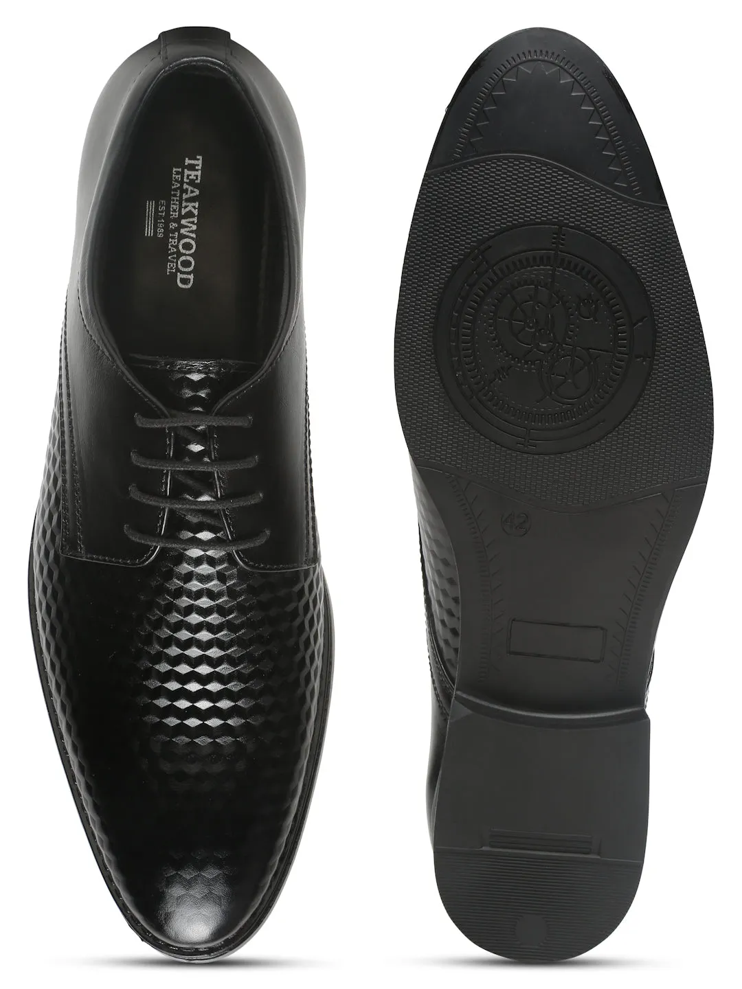 Mens's Black Patterned Texture Leather Formal Shoes