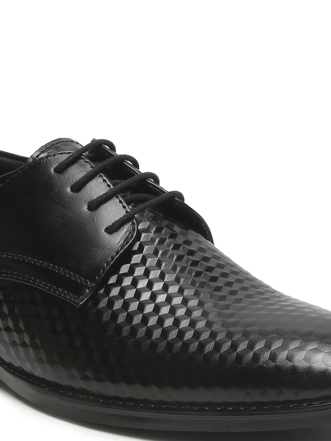 Mens's Black Patterned Texture Leather Formal Shoes