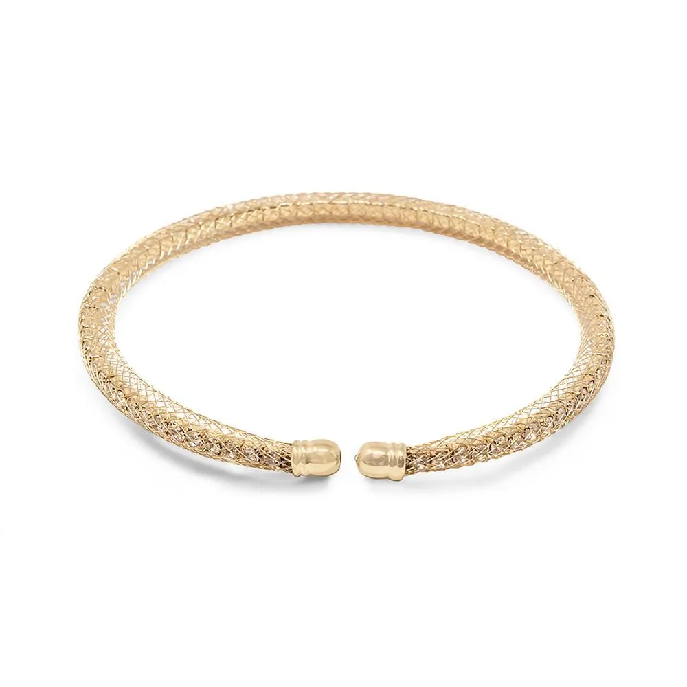 Gold Tone Mesh Crystal Bangle Bracelet Cleared