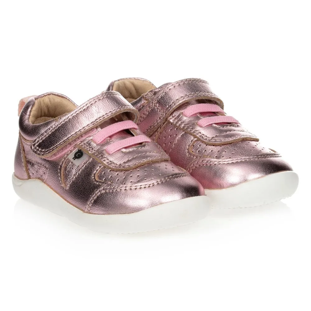 Metallic Pink Leather Trainers