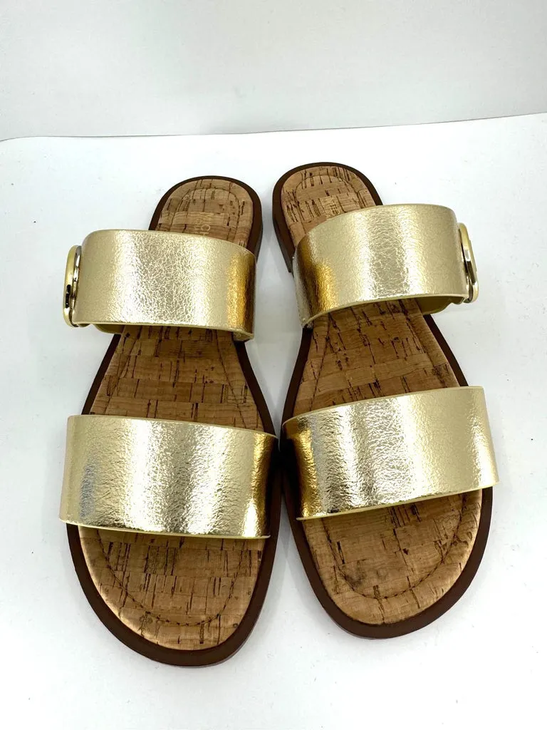 MICHAEL KORS METALLIC GOLD LEATHER SUMMER FLAT MULES