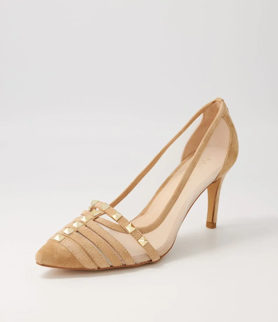 MIDAS Braxi Latte Suede Mesh Heels