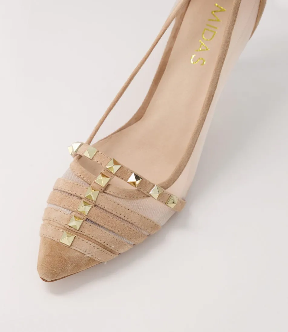 MIDAS Braxi Latte Suede Mesh Heels