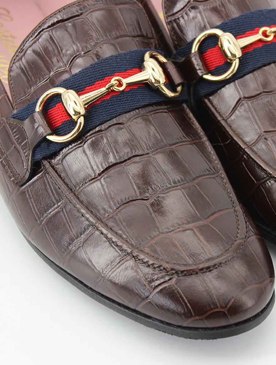 Brown leather Belfiore loafers.