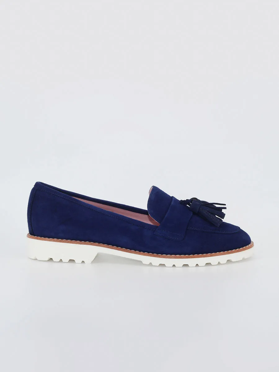 Ferrara navy blue suede women's loafers.