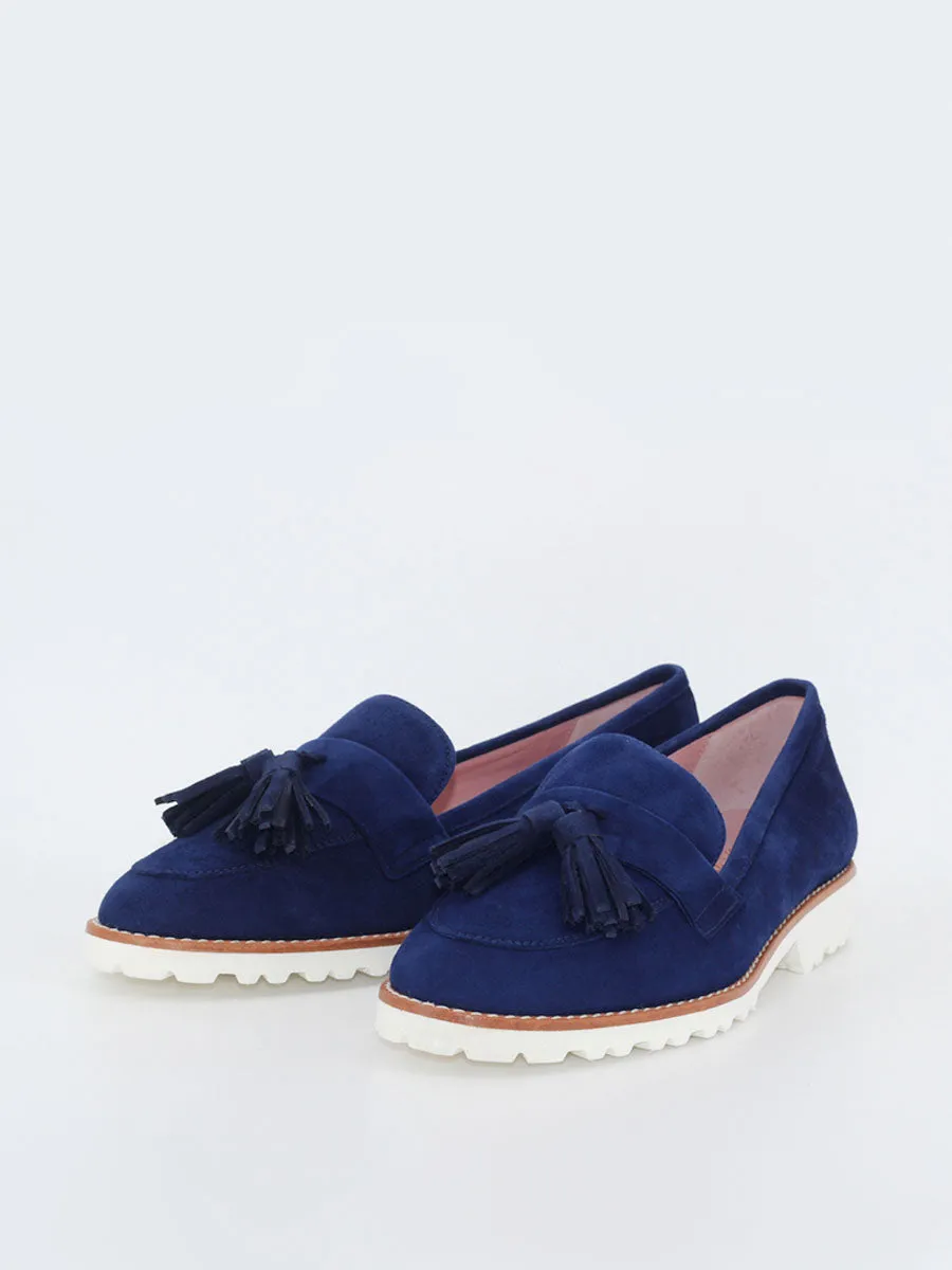 Ferrara navy blue suede women's loafers.