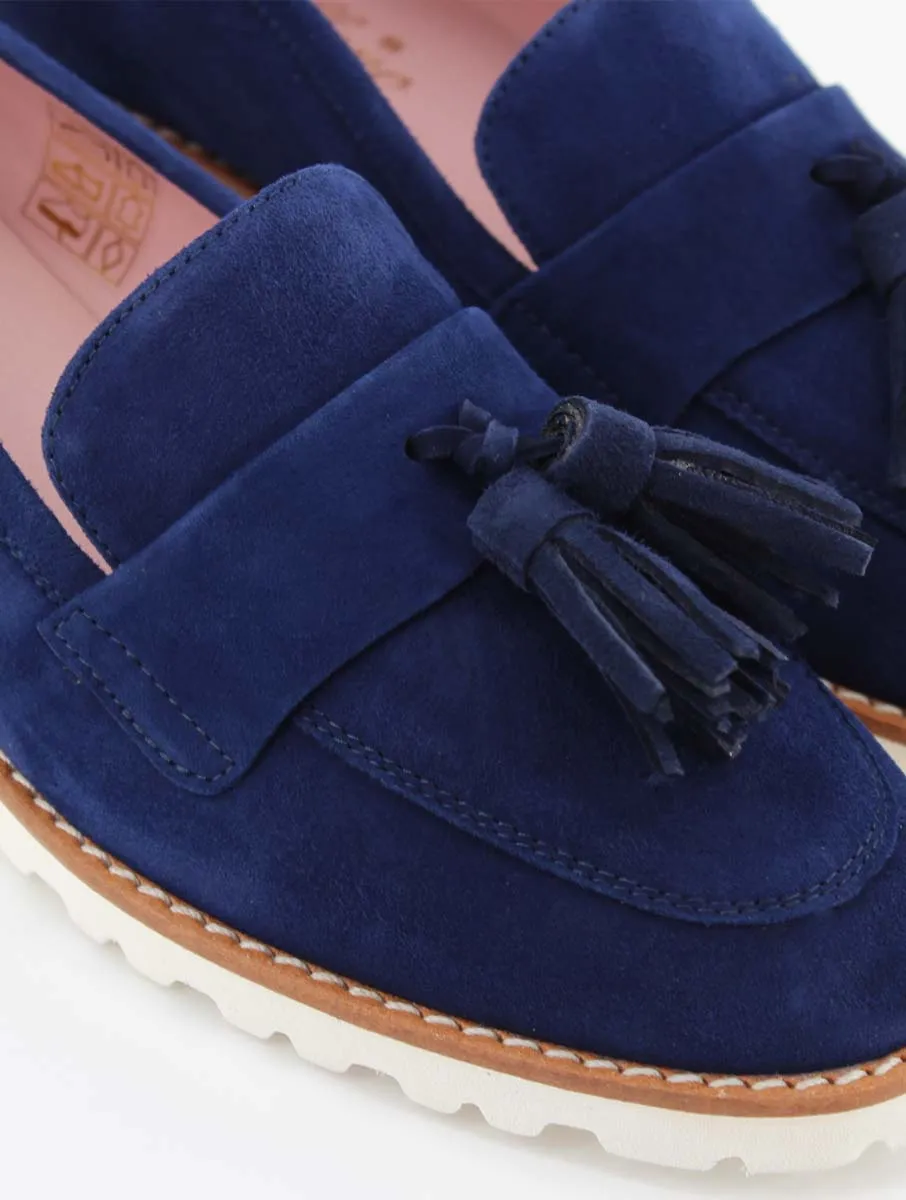 Ferrara navy blue suede women's loafers.