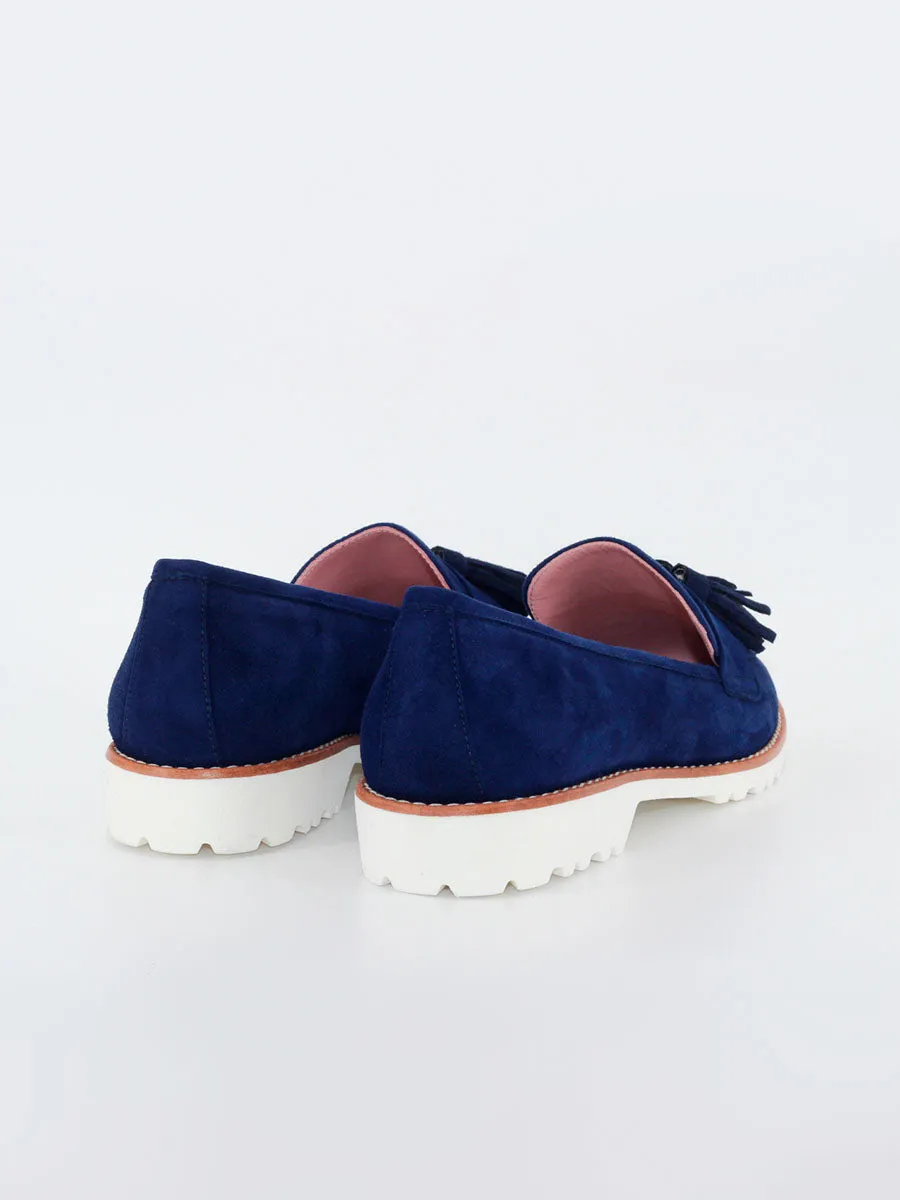 Ferrara navy blue suede women's loafers.