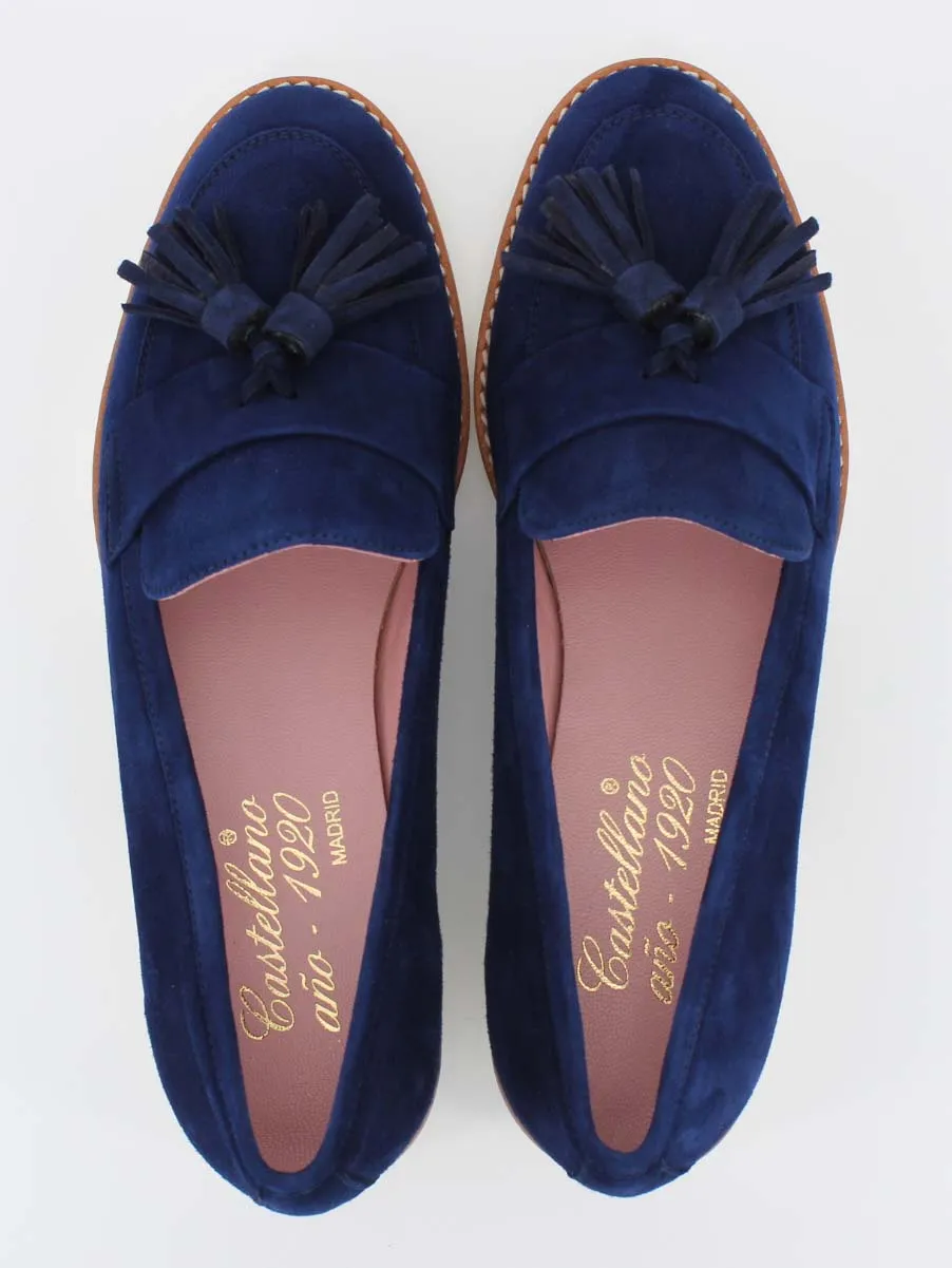 Ferrara navy blue suede women's loafers.