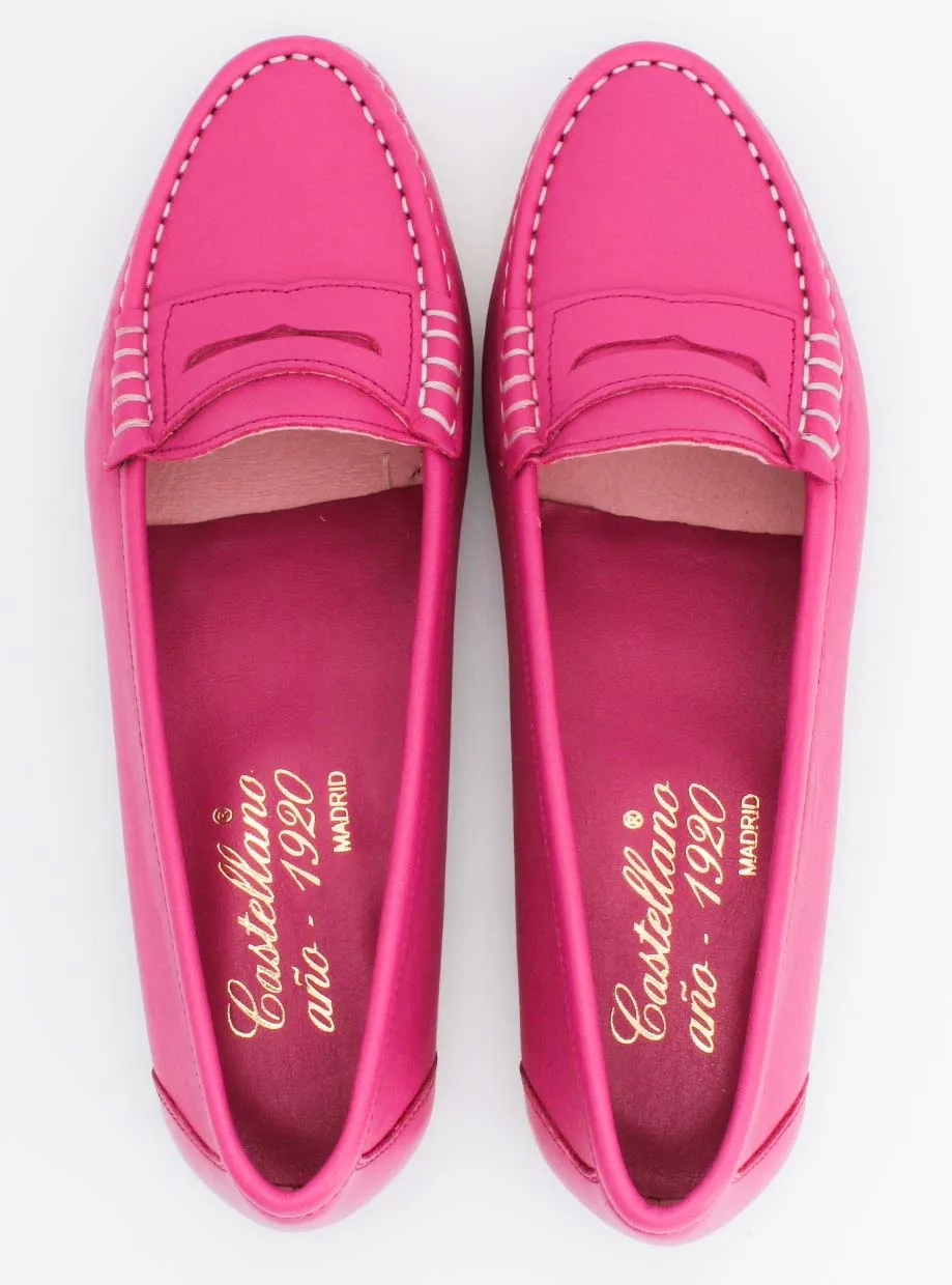 Mocasines de mujer Roma en piel de color fucsia