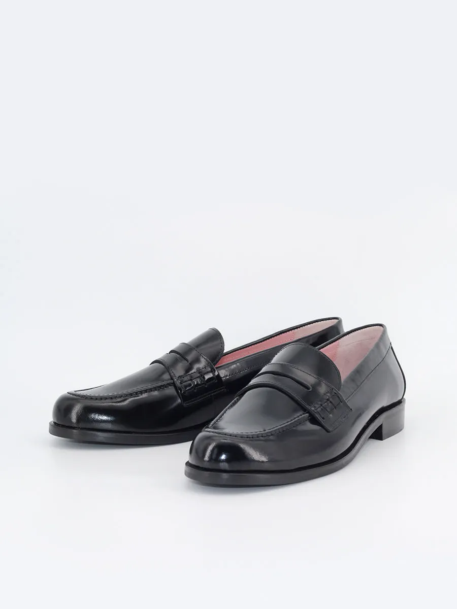 Black leather antique finish San Marco loafers.