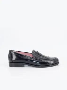 Black leather antique finish San Marco loafers.