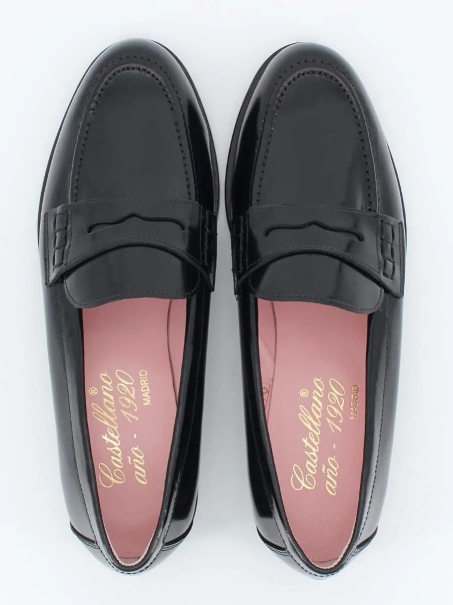 Black leather antique finish San Marco loafers.