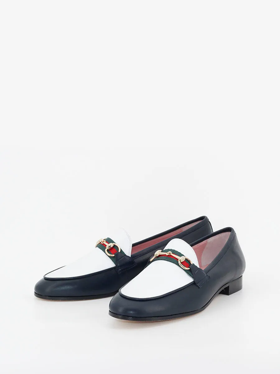 Blue leather loafers with white tassels - Taormina model