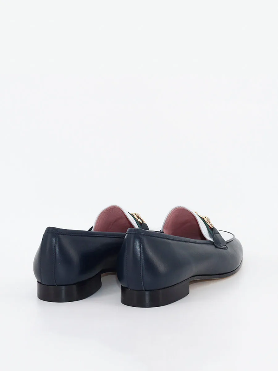 Blue leather loafers with white tassels - Taormina model