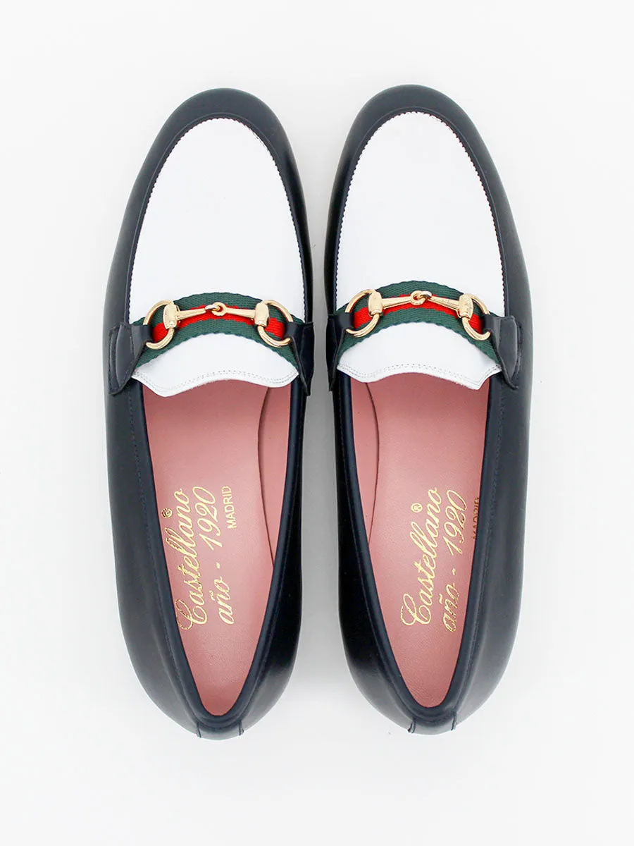 Blue leather loafers with white tassels - Taormina model