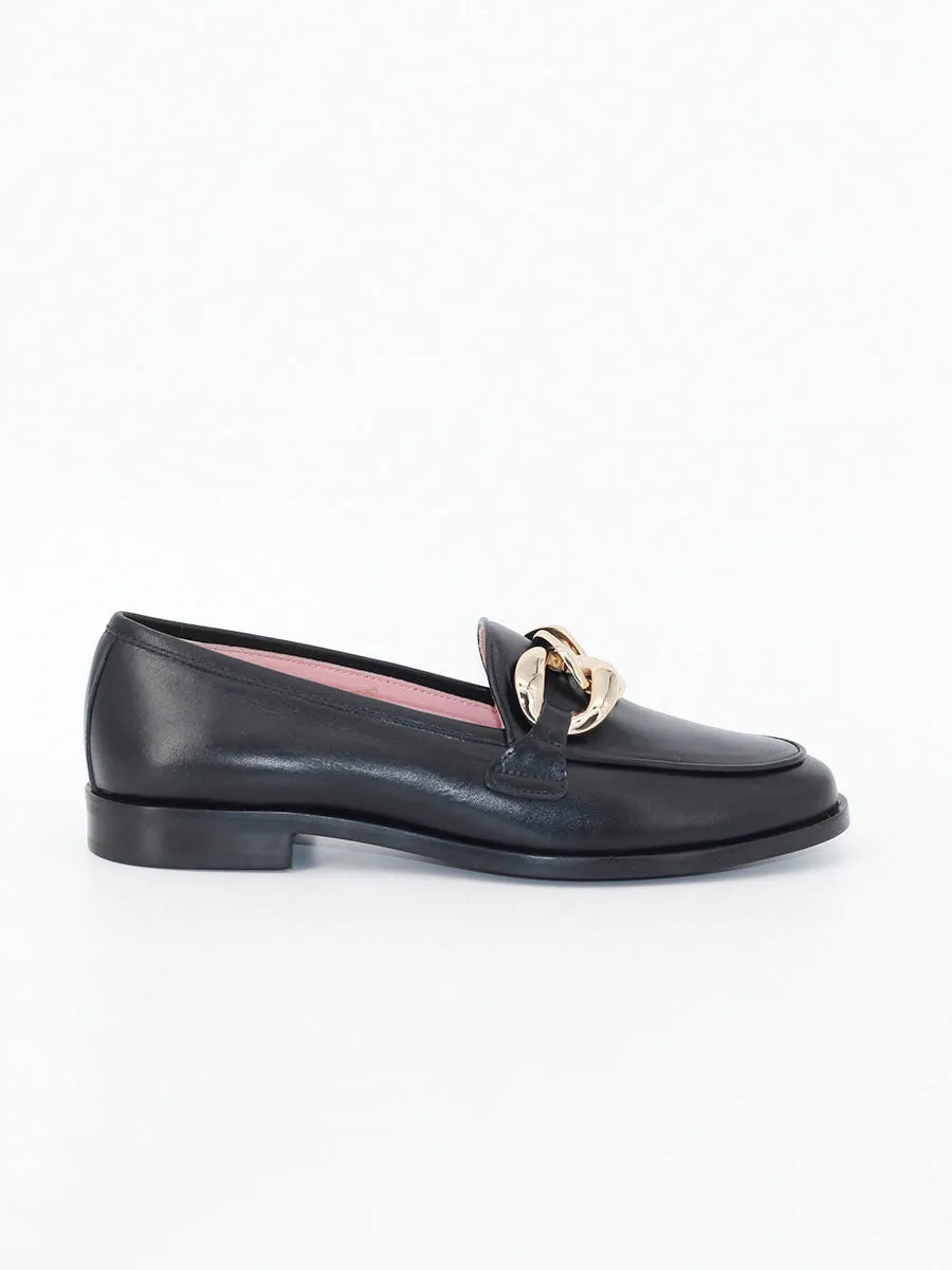 Black Venus Chain Loafer Shoes