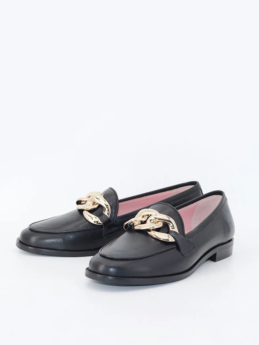 Black Venus Chain Loafer Shoes