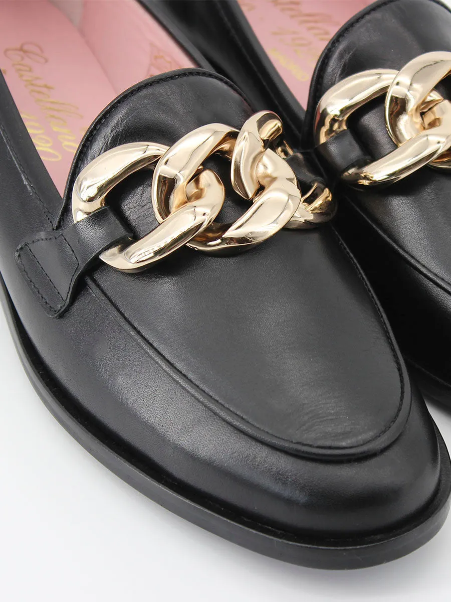 Black Venus Chain Loafer Shoes