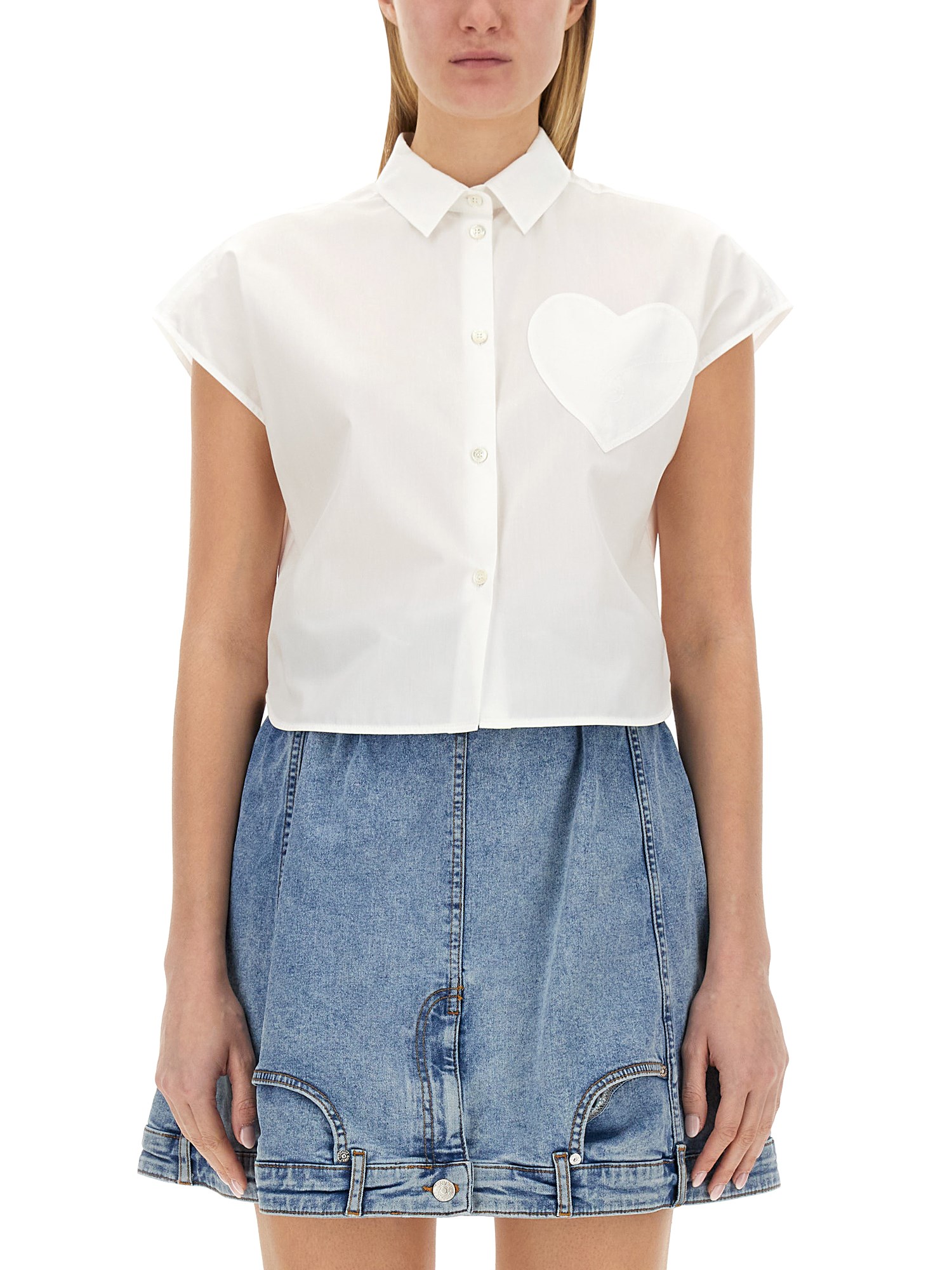 MOSCHINO JEANS COTTON POPLIN SHIRT WITH HEART PATCH