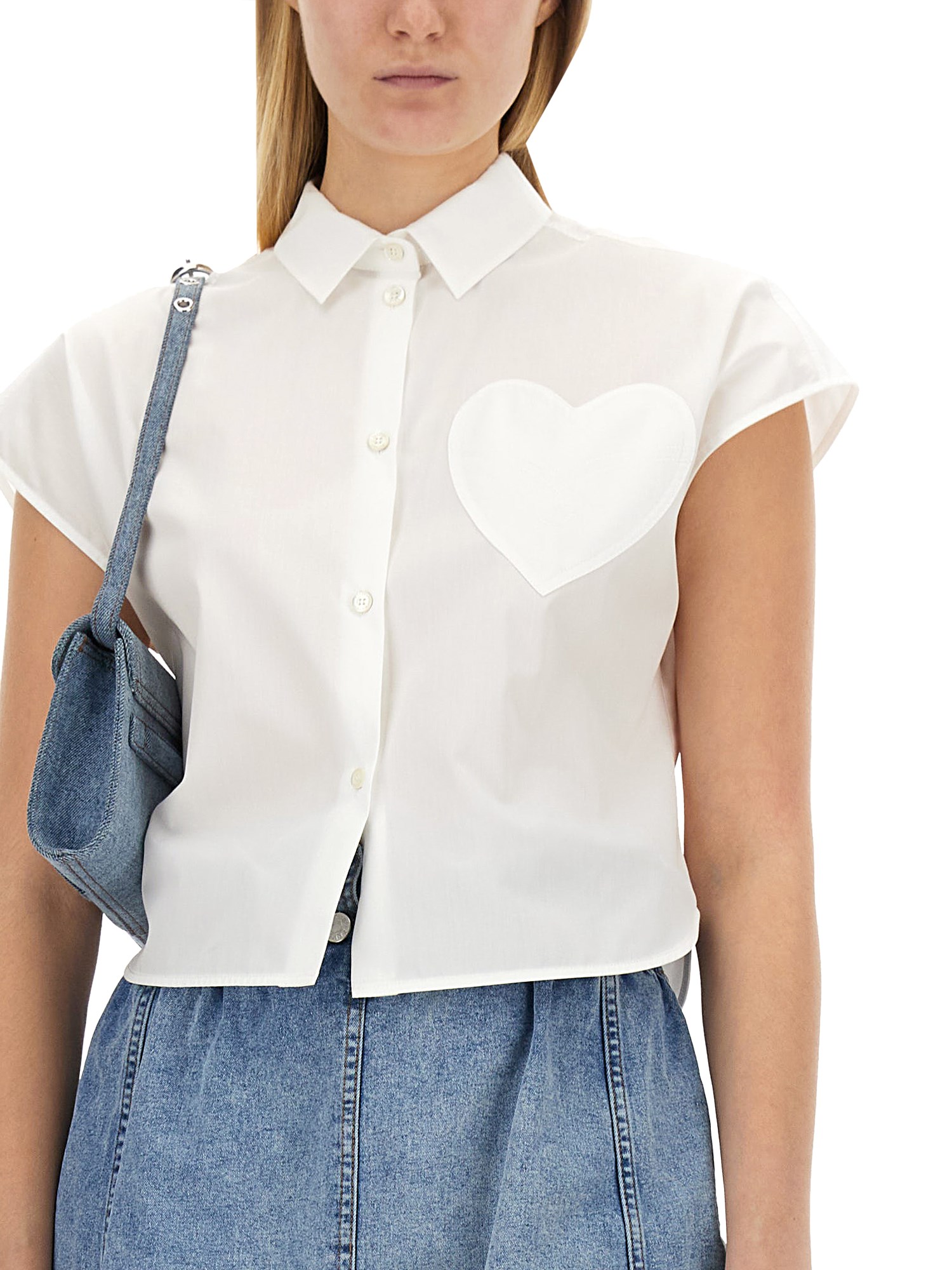 MOSCHINO JEANS COTTON POPLIN SHIRT WITH HEART PATCH