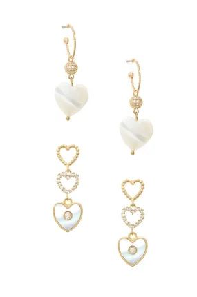 Mother of Pearl Heart 18k Gold Plated Earring Set