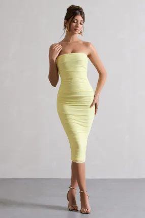 Lemon Strapless Bodycon Ruched Mesh Midi Dress My Girl