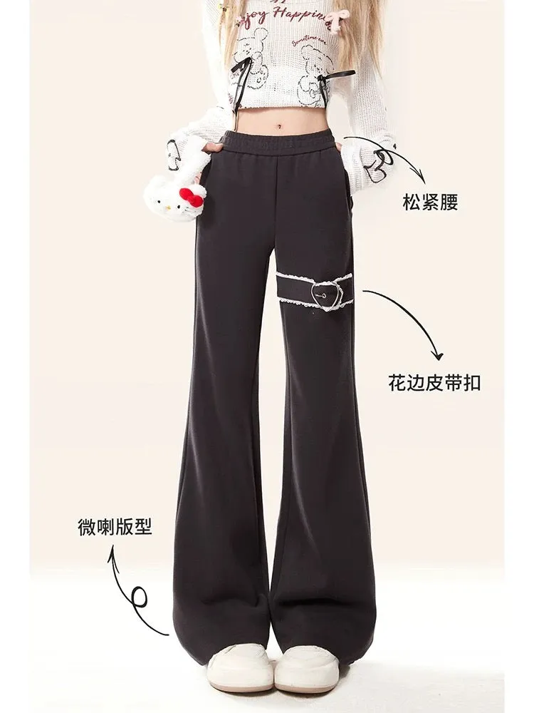 Natural astringent American hot girl black micro-flared casual pants for women in autumn and winter new style slim casual bell-b