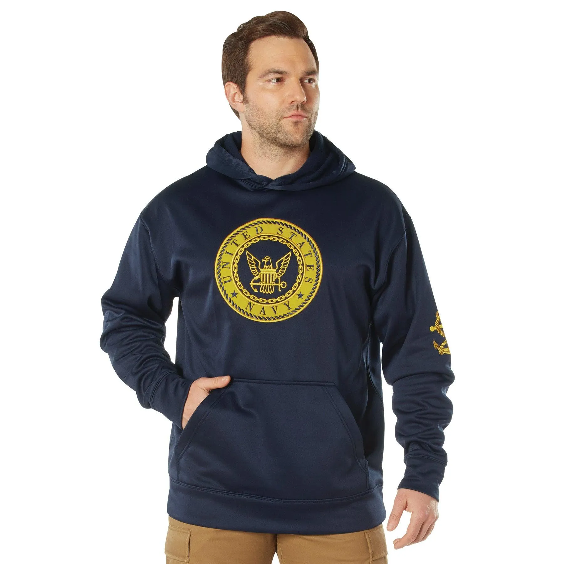 Navy Emblem Pullover Hooded Sweatshirt