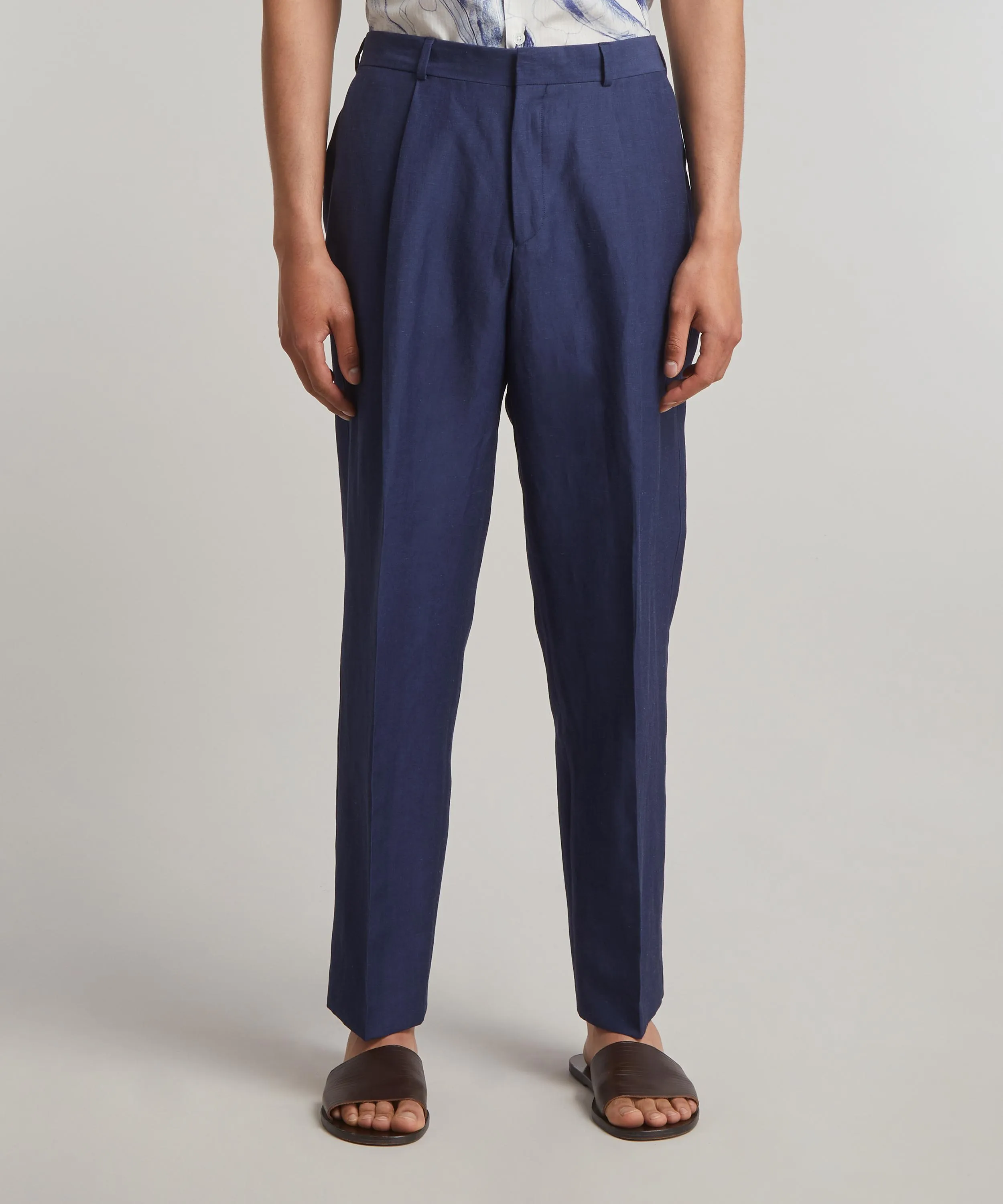 Navy Linen-Wool Chino Trousers 