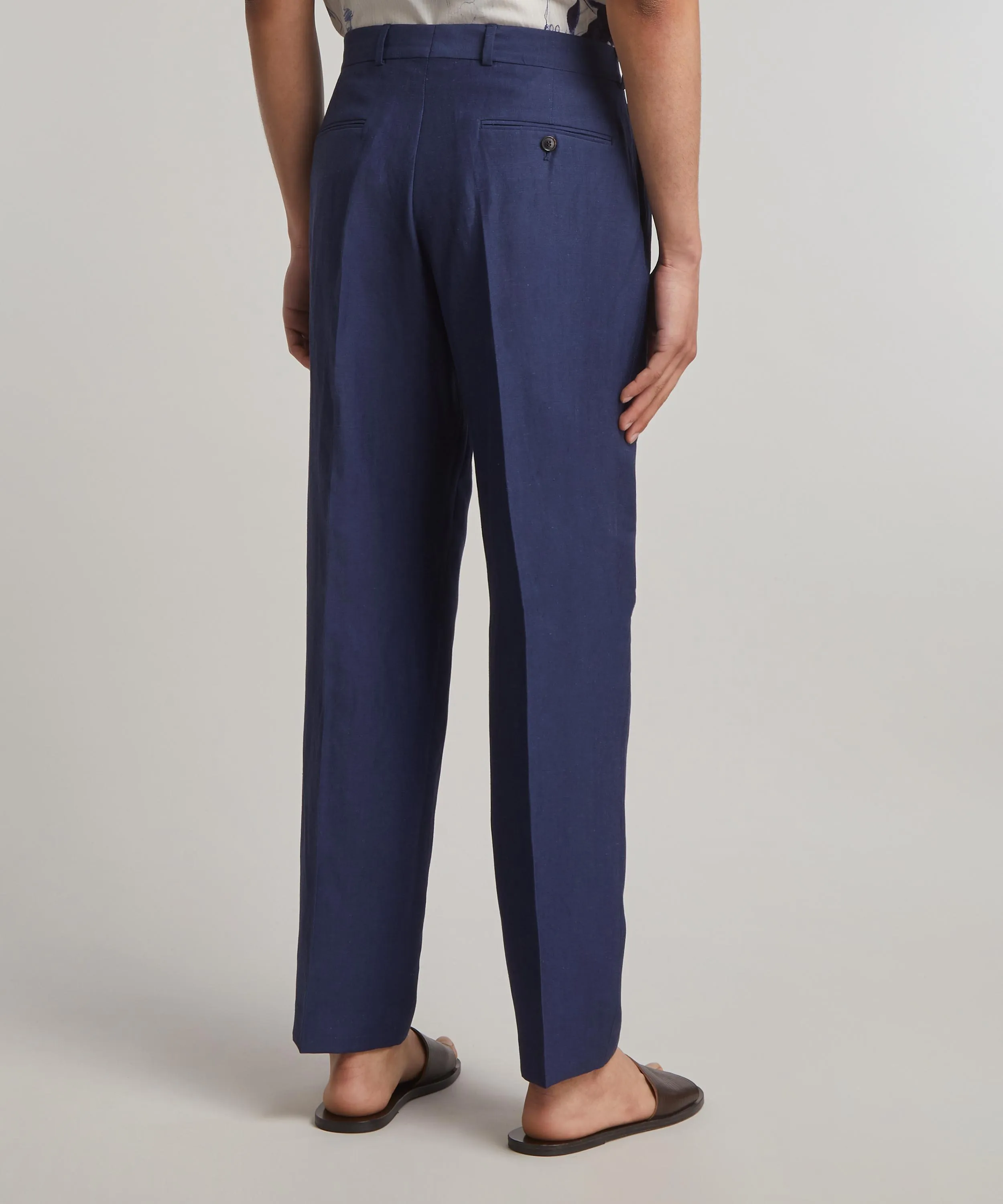 Navy Linen-Wool Chino Trousers 