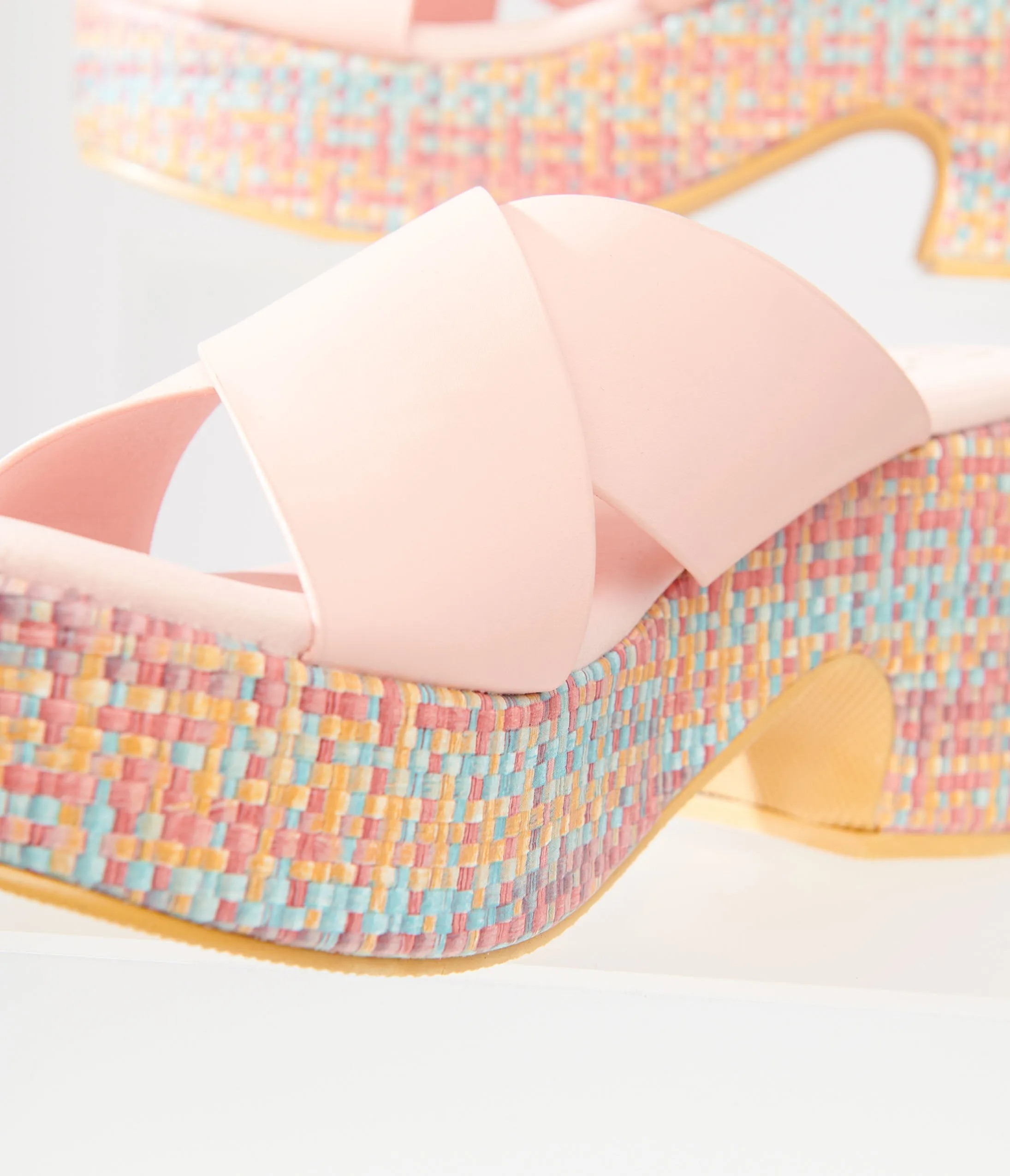 Nellie Platform Sandals in Pink & Rainbow Woven from the 1970s