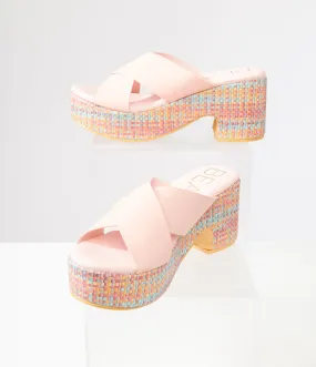 Nellie Platform Sandals in Pink & Rainbow Woven from the 1970s