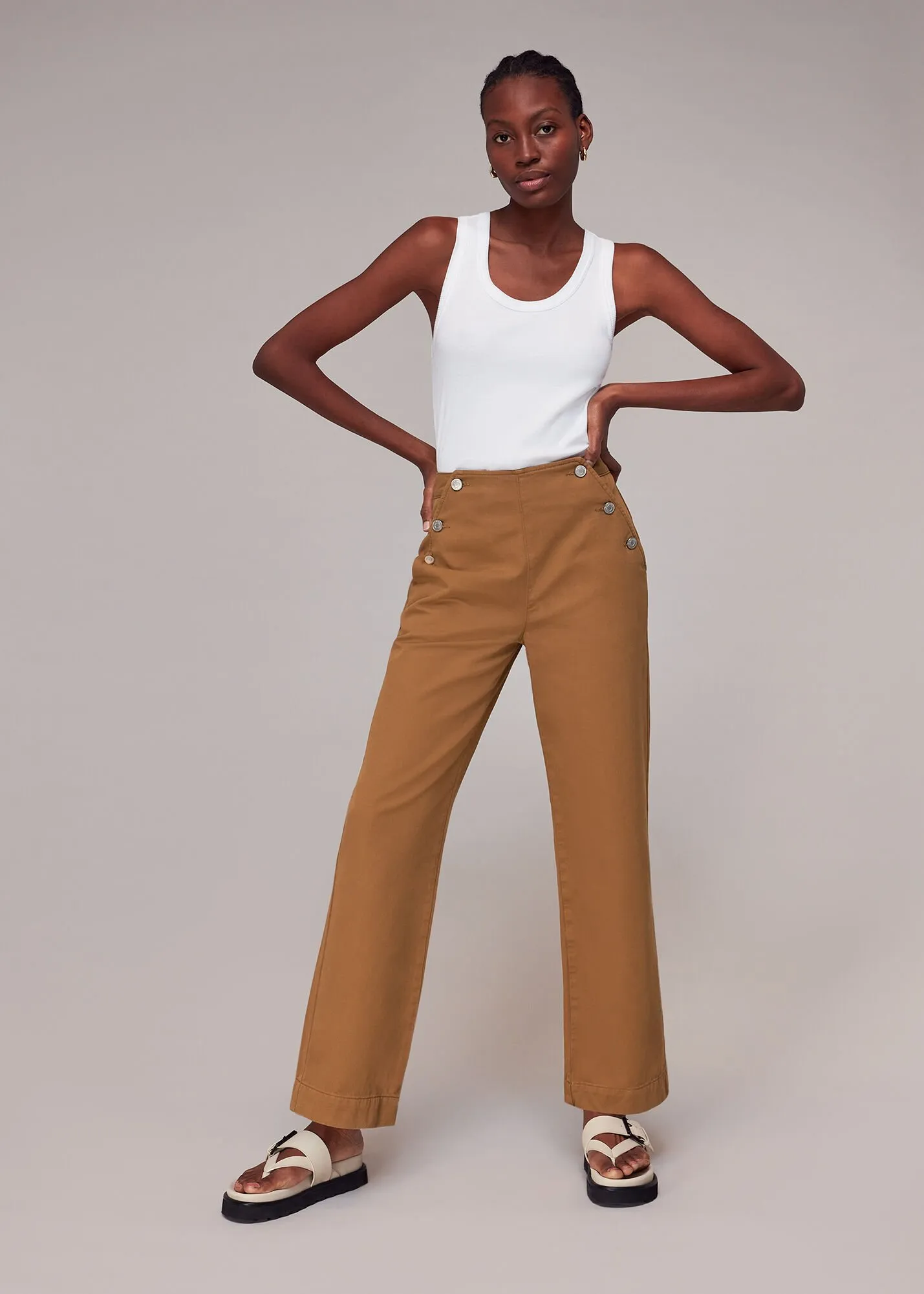 Neutral Emily Button Front Trousers