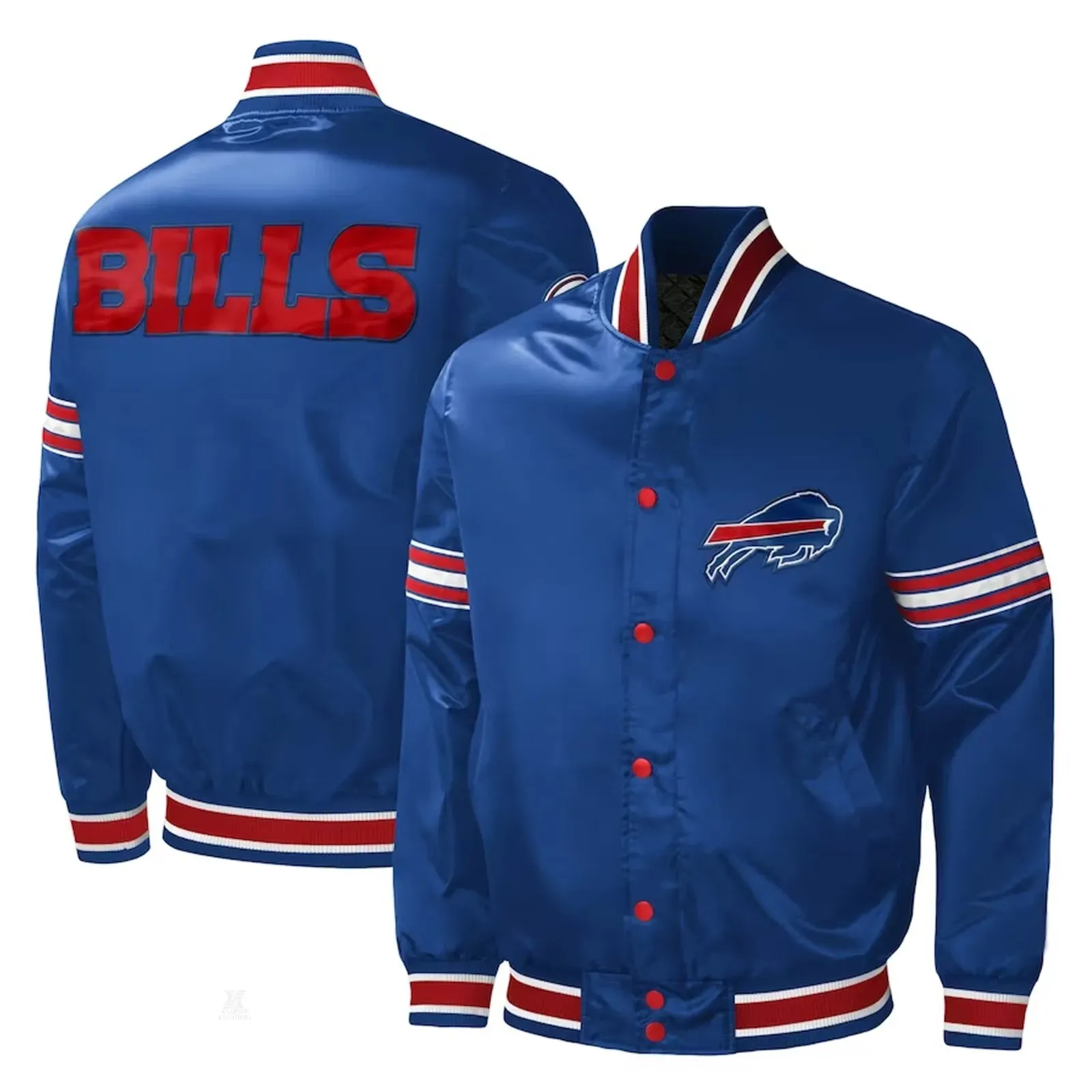 NFL Men's Buffalo Bills Royal Midfield Satin Bomber Style Snap Varsity Jacket